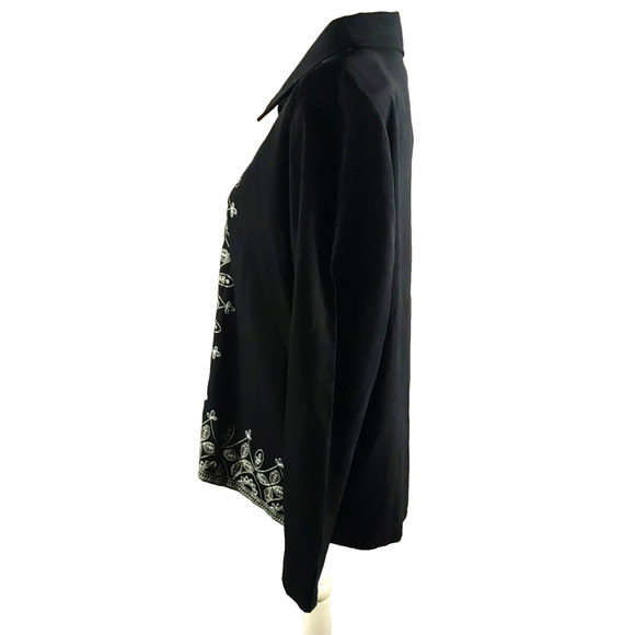 Bon Worth Women's Light Jacket Zip Up Black White Embroidery Size Large Petite - Picture 3 of 7